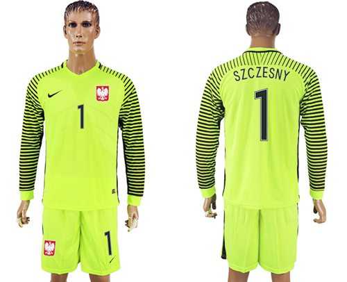 Poland #1 Szczesny Green Long Sleeves Goalkeeper Soccer Country Jersey