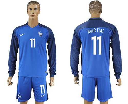 France #11 Martial Home Long Sleeves Soccer Country Jersey