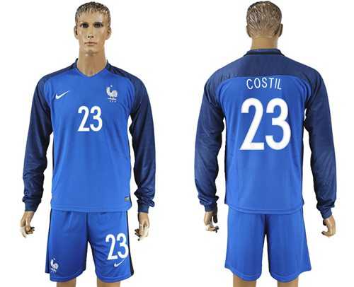 France #23 Costil Home Long Sleeves Soccer Country Jersey