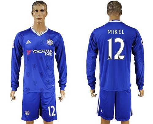 Chelsea #12 Mikel Home Long Sleeves Soccer Club Jersey