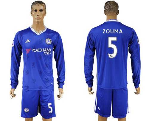 Chelsea #5 Zouma Home Long Sleeves Soccer Club Jersey