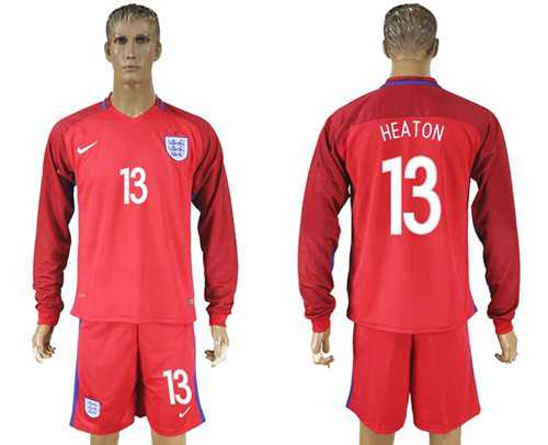 England #13 Heaton Away Long Sleeves Soccer Country Jersey
