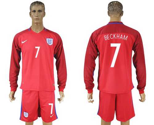 England #7 Beckham Away Long Sleeves Soccer Country Jersey