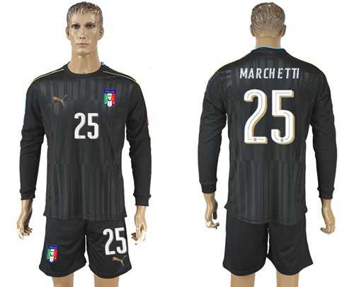 Italy #25 Marchetti Black Long Sleeves Goalkeeper Soccer Country Jersey
