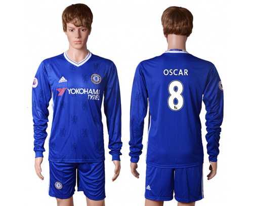 Chelsea #8 Oscar Home Long Sleeves Soccer Club Jersey