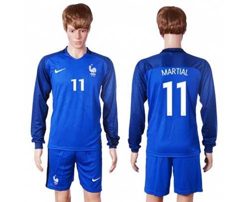 France #11 Martial Home Long Sleeves Soccer Country Jersey