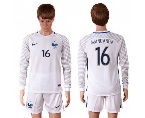 France #16 Mandanda White Goalkeeper Long Sleeves Soccer Country Jersey