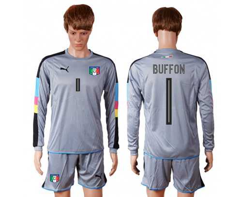 Italy #1 Buffon Grey Goalkeeper Long Sleeves Soccer Country Jersey