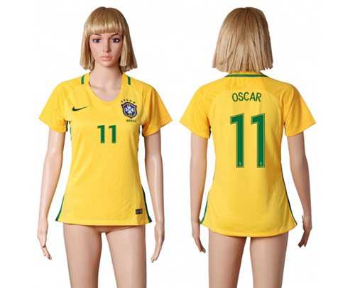 Women's Brazil #11 Oscar Home Soccer Country Jersey