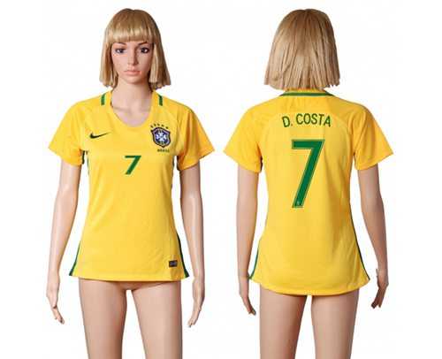 Women's Brazil #7 D.Costa Home Soccer Country Jersey