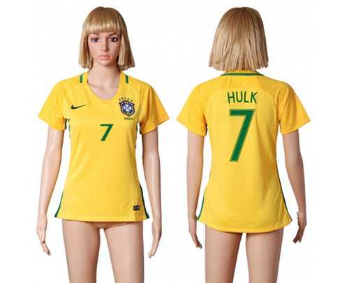 Women's Brazil #7 Hulk Home Soccer Country Jersey
