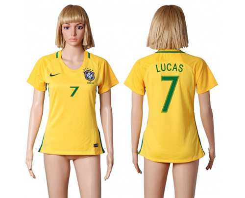 Women's Brazil #7 Lucas Home Soccer Country Jersey
