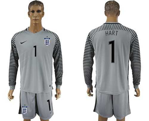 England #1 Hart Grey Goalkeeper Long Sleeves Soccer Country Jersey