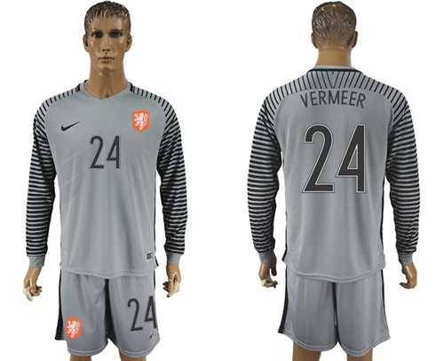 Holland #24 Vermeer Grey Goalkeeper Long Sleeves Soccer Country Jersey