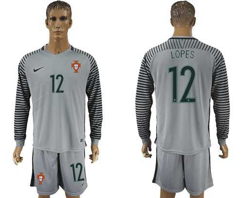 Portugal #12 Lopes Grey Goalkeeper Long Sleeves Soccer Country Jersey