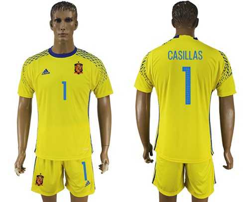 Spain #1 Casillas Yellow Goalkeeper Soccer Country Jersey