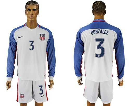 USA #3 Gonzalez Home Long Sleeves Soccer Country Jersey