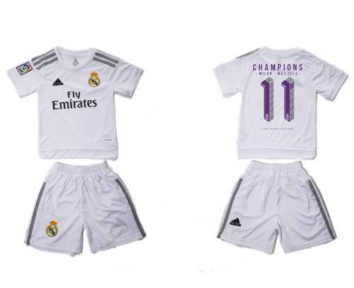 Real Madrid #11 Champions White Home Kid Soccer Club Jersey