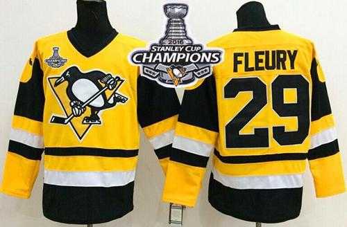Pittsburgh Penguins #29 Andre Fleury Yellow Throwback 2016 Stanley Cup Champions Stitched NHL Jersey