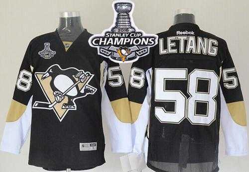 Pittsburgh Penguins #58 Kris Letang Black 2016 Stanley Cup Champions Stitched NHL Jersey