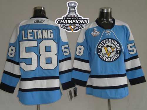 Pittsburgh Penguins #58 Kris Letang Blue 2016 Stanley Cup Champions Stitched NHL Jersey
