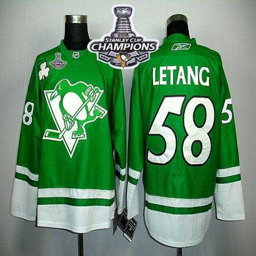 Pittsburgh Penguins #58 Kris Letang Green St Patty's Day 2016 Stanley Cup Champions Stitched NHL Jersey