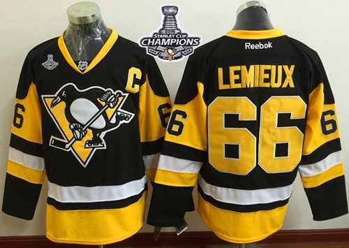 Pittsburgh Penguins #66 Mario Lemieux Black Alternate 2016 Stanley Cup Champions Stitched NHL Jersey