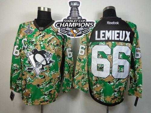 Pittsburgh Penguins #66 Mario Lemieux Camo Veterans Day Practice 2016 Stanley Cup Champions Stitched NHL Jersey