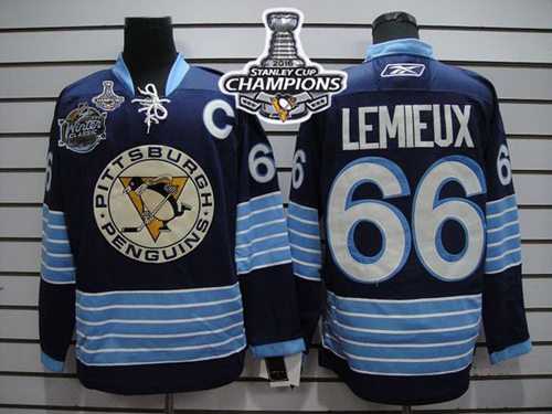 Pittsburgh Penguins #66 Mario Lemieux Dark Blue 2011 Winter Classic Vintage 2016 Stanley Cup Champions Stitched NHL Jersey