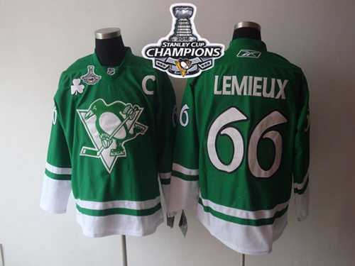 Pittsburgh Penguins #66 Mario Lemieux Green St Patty's Day 2016 Stanley Cup Champions Stitched NHL Jersey