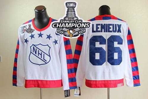 Pittsburgh Penguins #66 Mario Lemieux White All Star CCM Throwback 75TH 2016 Stanley Cup Champions Stitched NHL Jersey