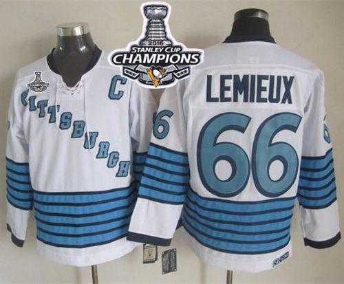 Pittsburgh Penguins #66 Mario Lemieux White-Light Blue CCM Throwback 2016 Stanley Cup Champions Stitched NHL Jersey