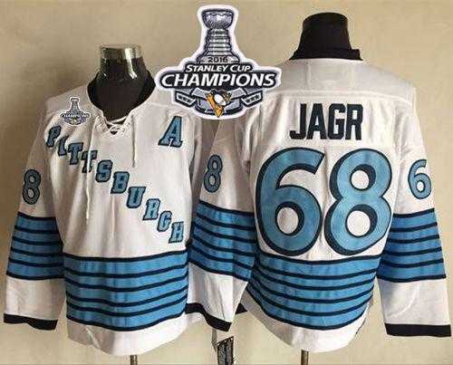 Pittsburgh Penguins #68 Jaromir Jagr White-Light Blue CCM Throwback 2016 Stanley Cup Champions Stitched NHL Jersey
