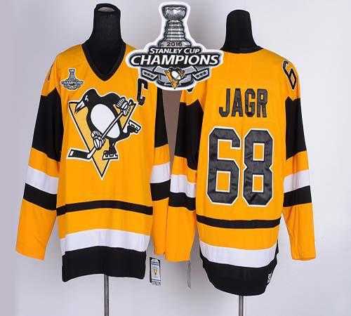 Pittsburgh Penguins #68 Jaromir Jagr Yellow CCM Throwback 2016 Stanley Cup Champions Stitched NHL Jersey