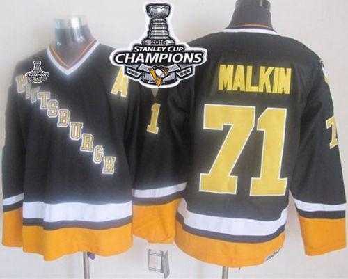 Pittsburgh Penguins #71 Evgeni Malkin Black-Yellow CCM Throwback 2016 Stanley Cup Champions Stitched NHL Jersey