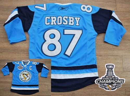 Pittsburgh Penguins #87 Sidney Crosby Baby Blue 2011 Winter Classic Vintage 2016 Stanley Cup Champions Stitched NHL Jersey