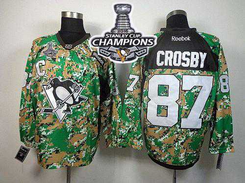 Pittsburgh Penguins #87 Sidney Crosby Camo Veterans Day Practice 2016 Stanley Cup Champions Stitched NHL Jersey