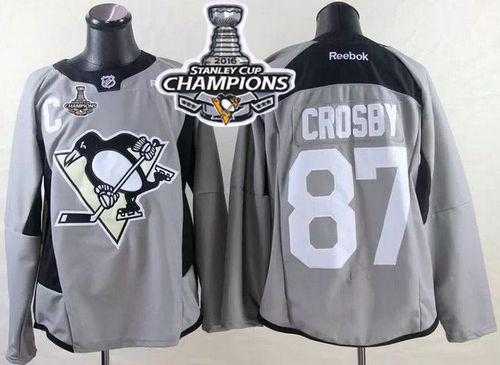 Pittsburgh Penguins #87 Sidney Crosby Grey Practice 2016 Stanley Cup Champions Stitched NHL Jersey