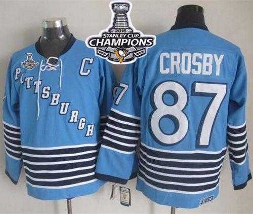Pittsburgh Penguins #87 Sidney Crosby Light Blue CCM Throwback 2016 Stanley Cup Champions Stitched NHL Jersey