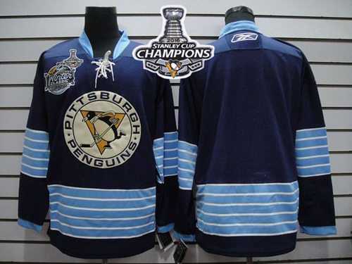 Pittsburgh Penguins Blank Dark Blue 2011 Winter Classic Vintage 2016 Stanley Cup Champions Stitched NHL Jersey