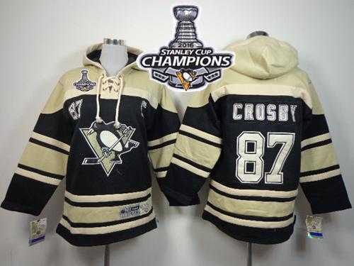 Pittsburgh Penguins #87 Sidney Crosby Black Sawyer Hooded Sweatshirt 2016 Stanley Cup Champions Stitched Youth NHL Jersey
