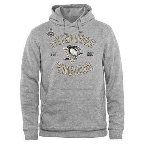 Pittsburgh Penguins Heritage 2016 Stanley Cup Champions Pullover Hoodie Ash