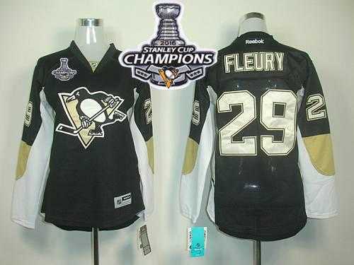 Women's Pittsburgh Penguins #29 Andre Fleury Black 2016 Stanley Cup Champions Home Stitched NHL Jersey