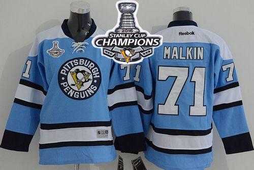 Youth Pittsburgh Penguins #71 Evgeni Malkin Blue 2016 Stanley Cup Champions Stitched NHL Jersey