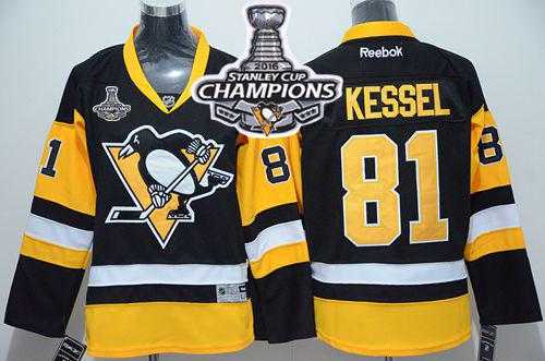 Youth Pittsburgh Penguins #81 Phil Kessel Black Alternate 2016 Stanley Cup Champions Stitched NHL Jersey
