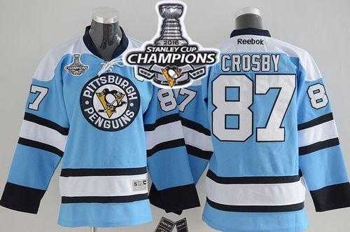 Youth Pittsburgh Penguins #87 Sidney Crosby Blue 2016 Stanley Cup Champions Stitched NHL Jersey