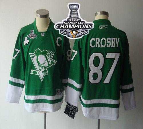 Youth Pittsburgh Penguins #87 Sidney Crosby Green St. Patty's Day 2016 Stanley Cup Champions Stitched NHL Jersey