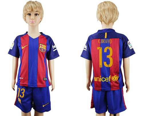Barcelona #13 C.Bravo Home Kid Soccer Club Jersey