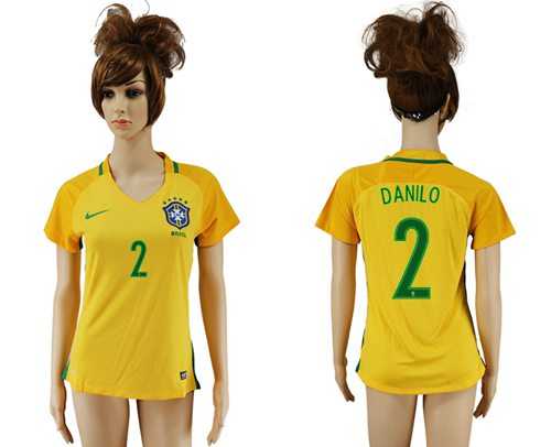 Women's Brazil #2 Danilo Home Soccer Country Jersey