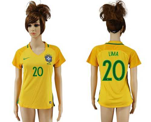 Women's Brazil #20 Lima Home Soccer Country Jersey